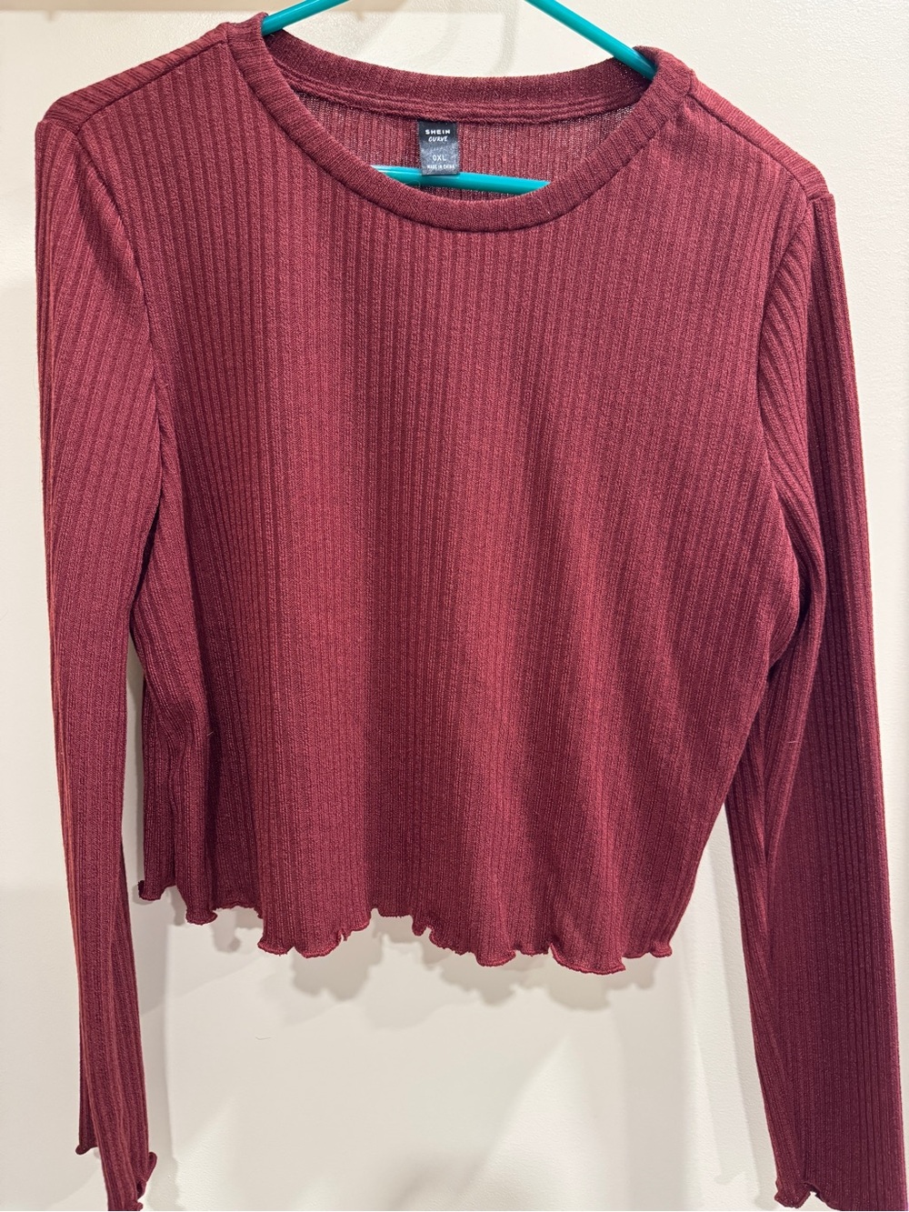 SHEIN Ribbed Long-Sleeve Crop Top in Mauve